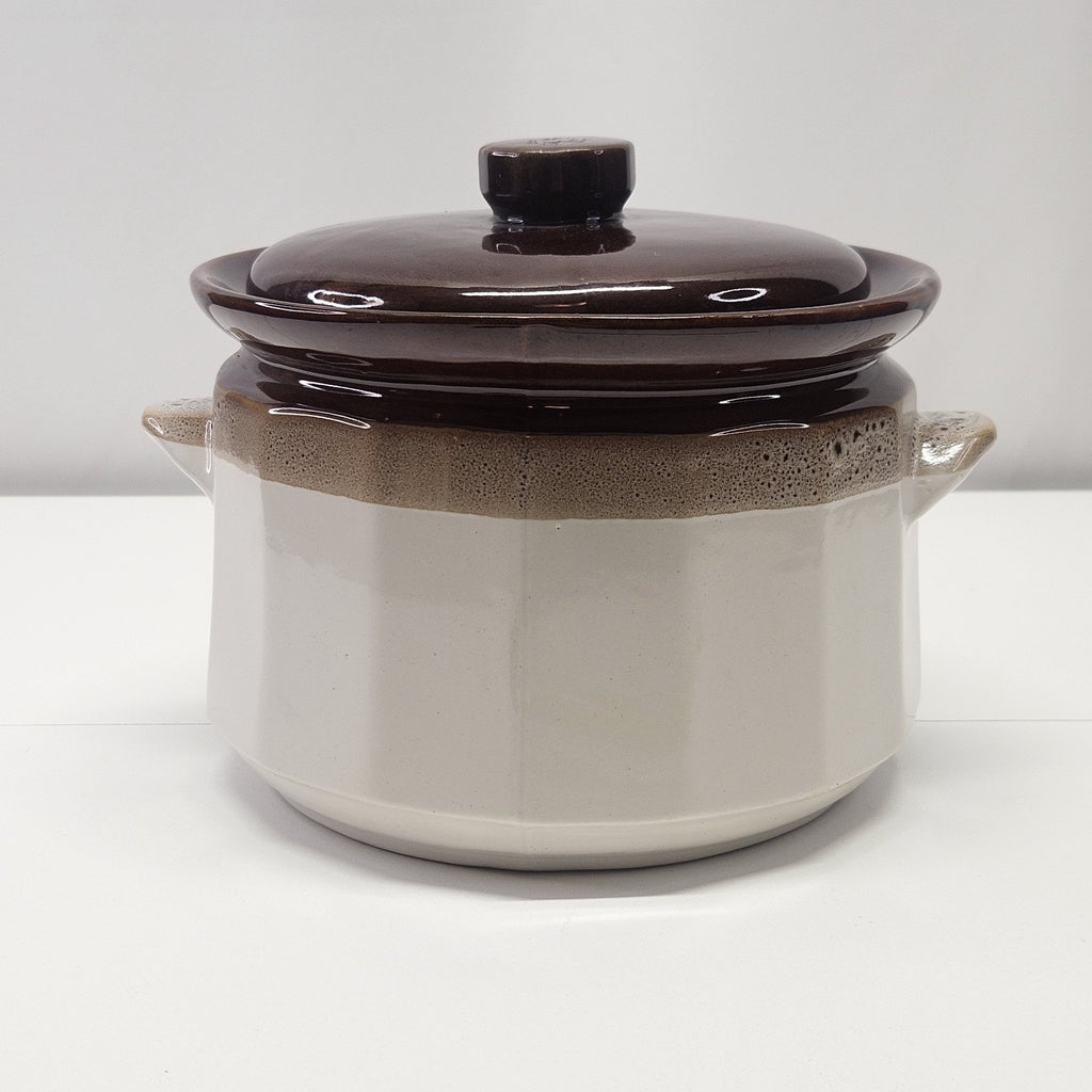Vintage Stoneware Pottery Crock Pot Two-tone Brown Tan Glaze MCM Rustic