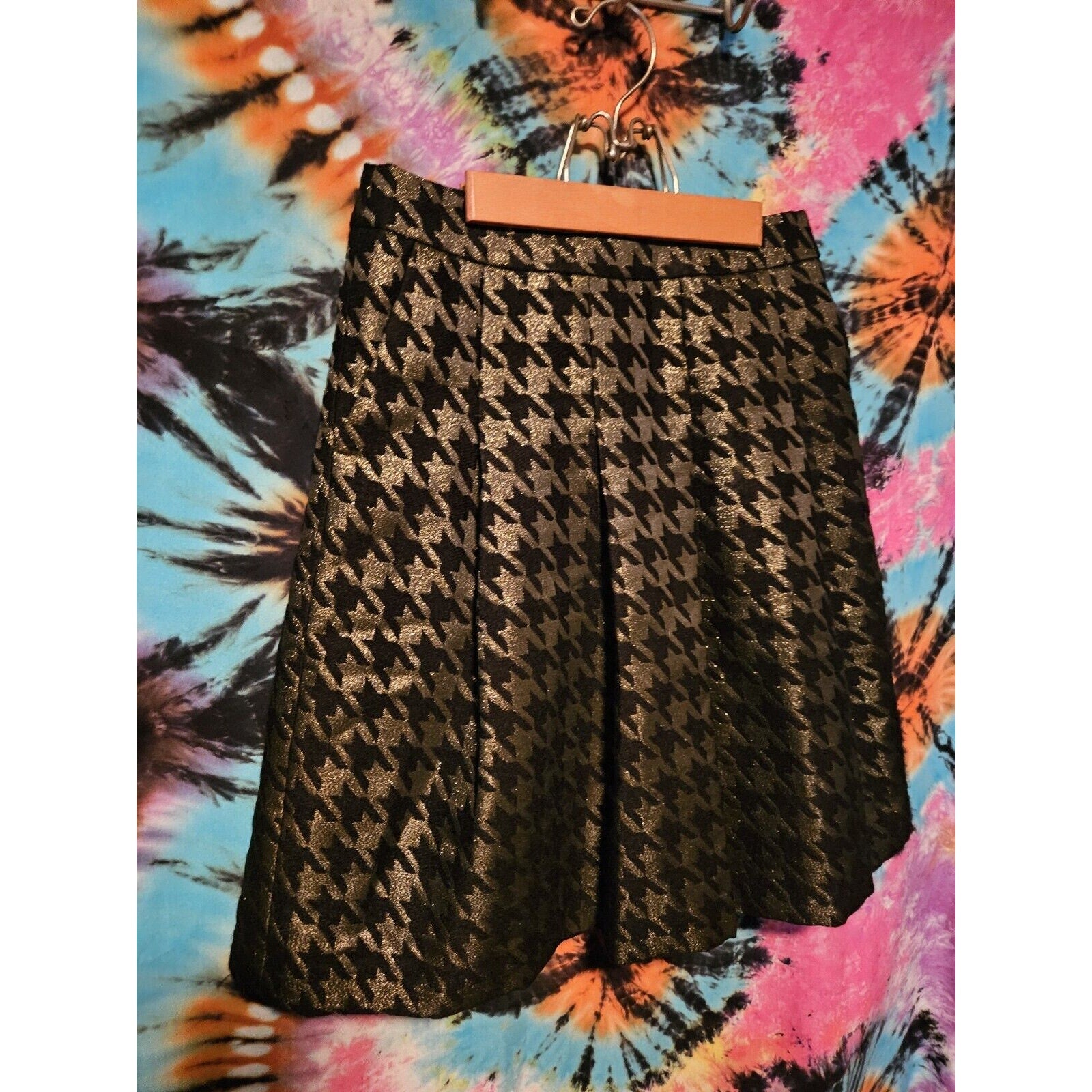 NWT Ann Taylor Factory Petite Sz 2 Black & Shimmer Gold Herringbone w Pleats