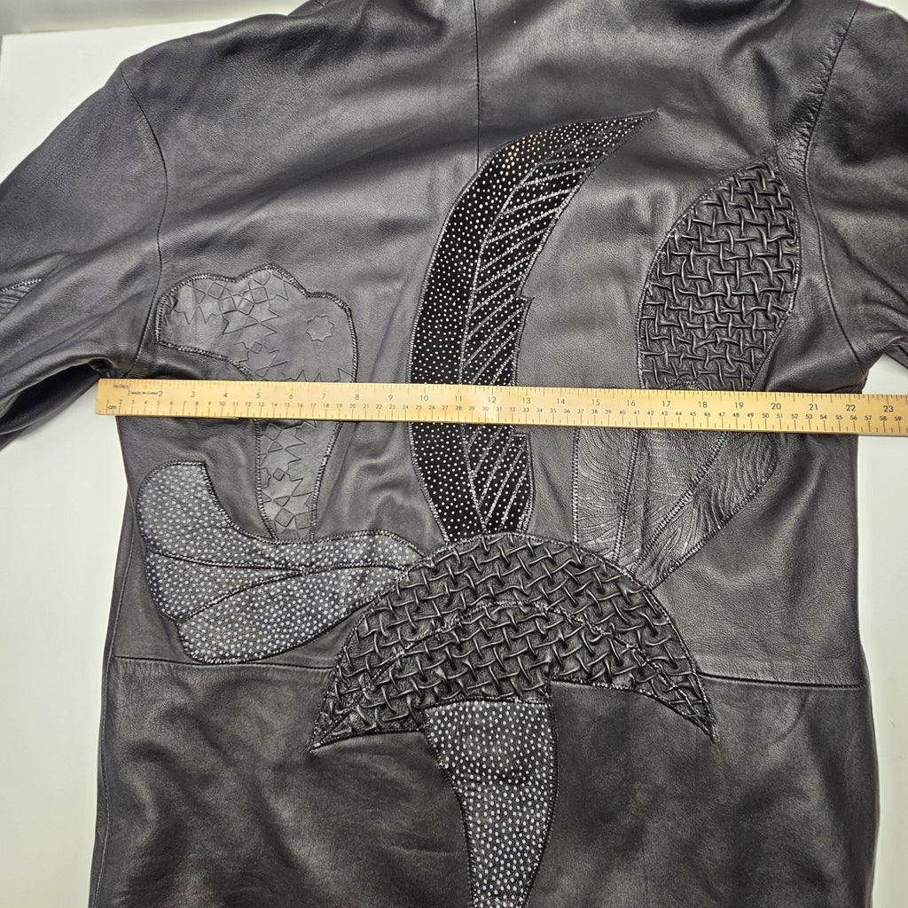 Unique 80s Oversized Black Leather Jacket Patchwork Blazer Medium Edgy Glam Vtg