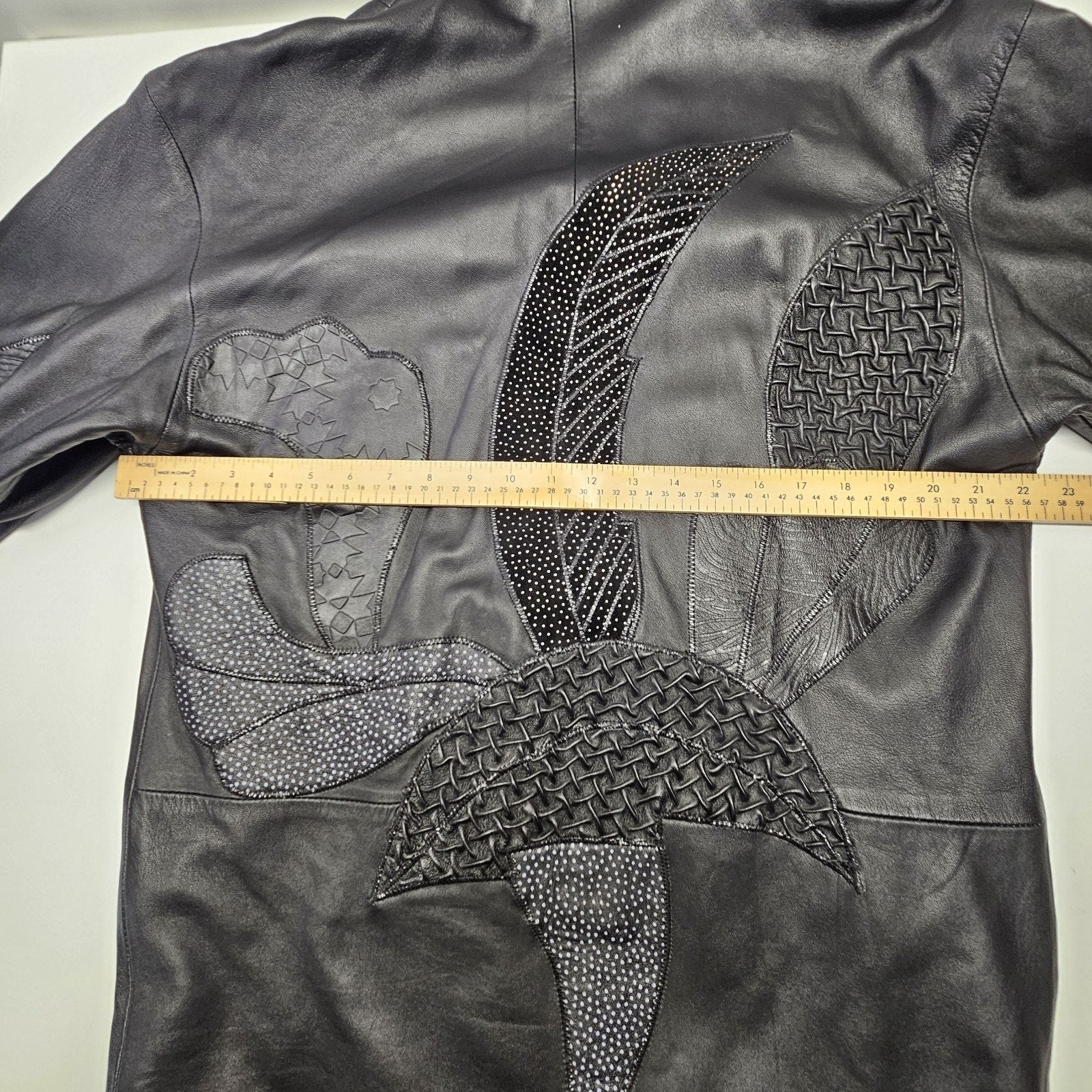 Unique 80s Oversized Black Leather Jacket Patchwork Blazer Medium Edgy Glam Vtg