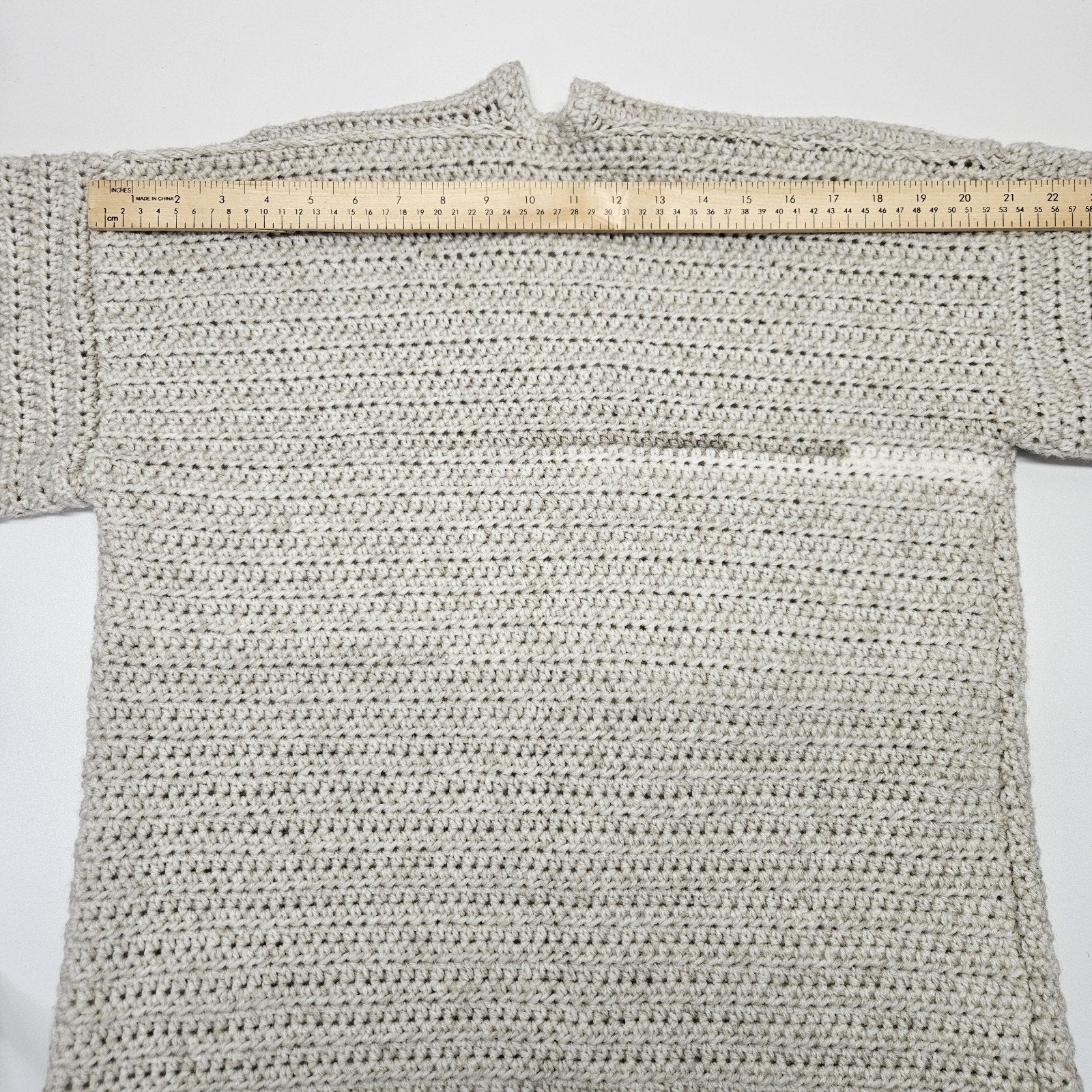 Handmade Knitted Crochet Beige Oversized Open Cardigan Large Boho Cozy Pockets