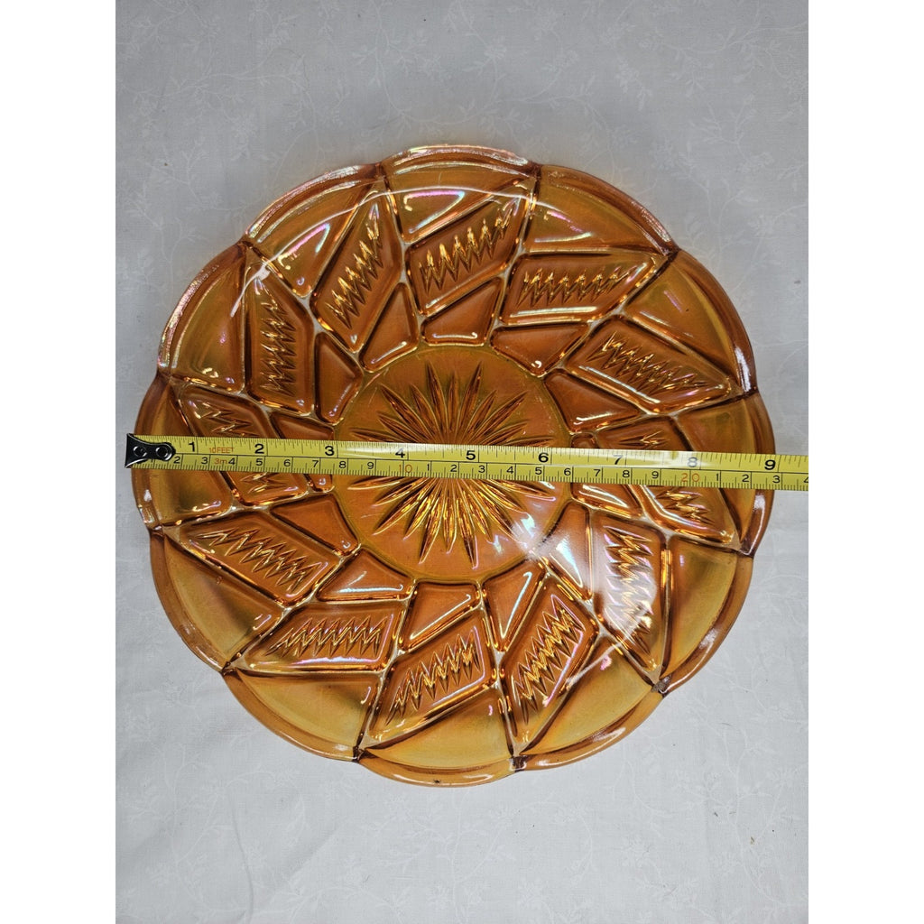 Antique Zipper Stitch Marigold Carnival Glass Plate 9"