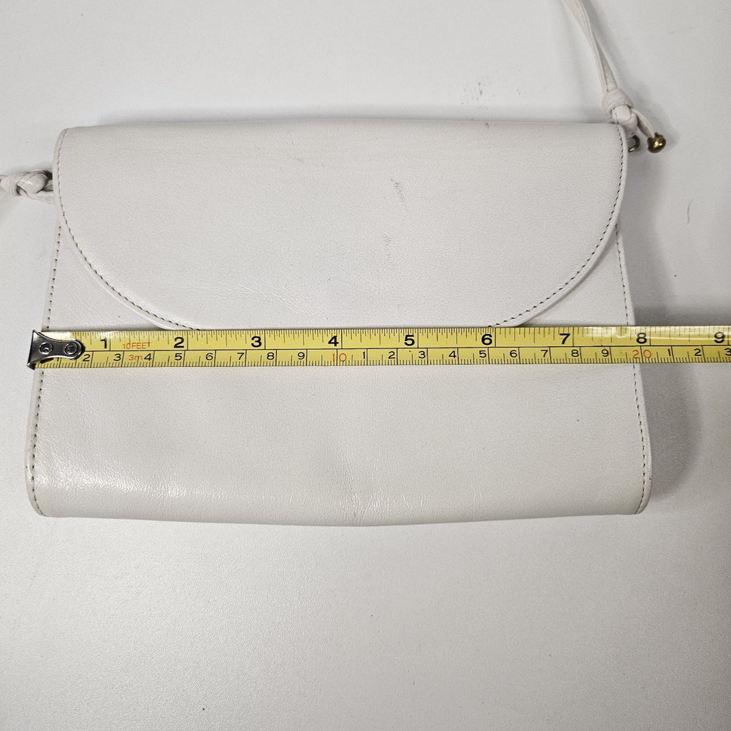 Vintage KORET 100% White Genuine Leather Crossbody Purse-B130 1960s Gold Tone