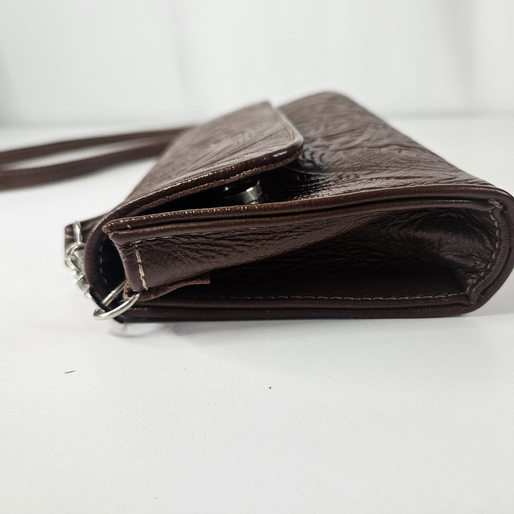 Floral Embossed Envelope Crossbody Wristlet Bag Brown Faux-Leather Western Purse