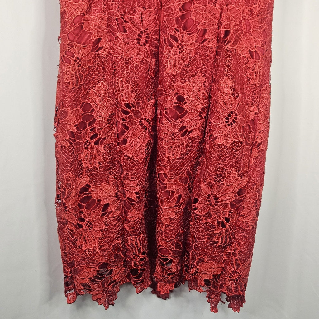 Nikibiki Red Lace Midi Bodycon Slimming Dress Sz Small Formal Special Occasion