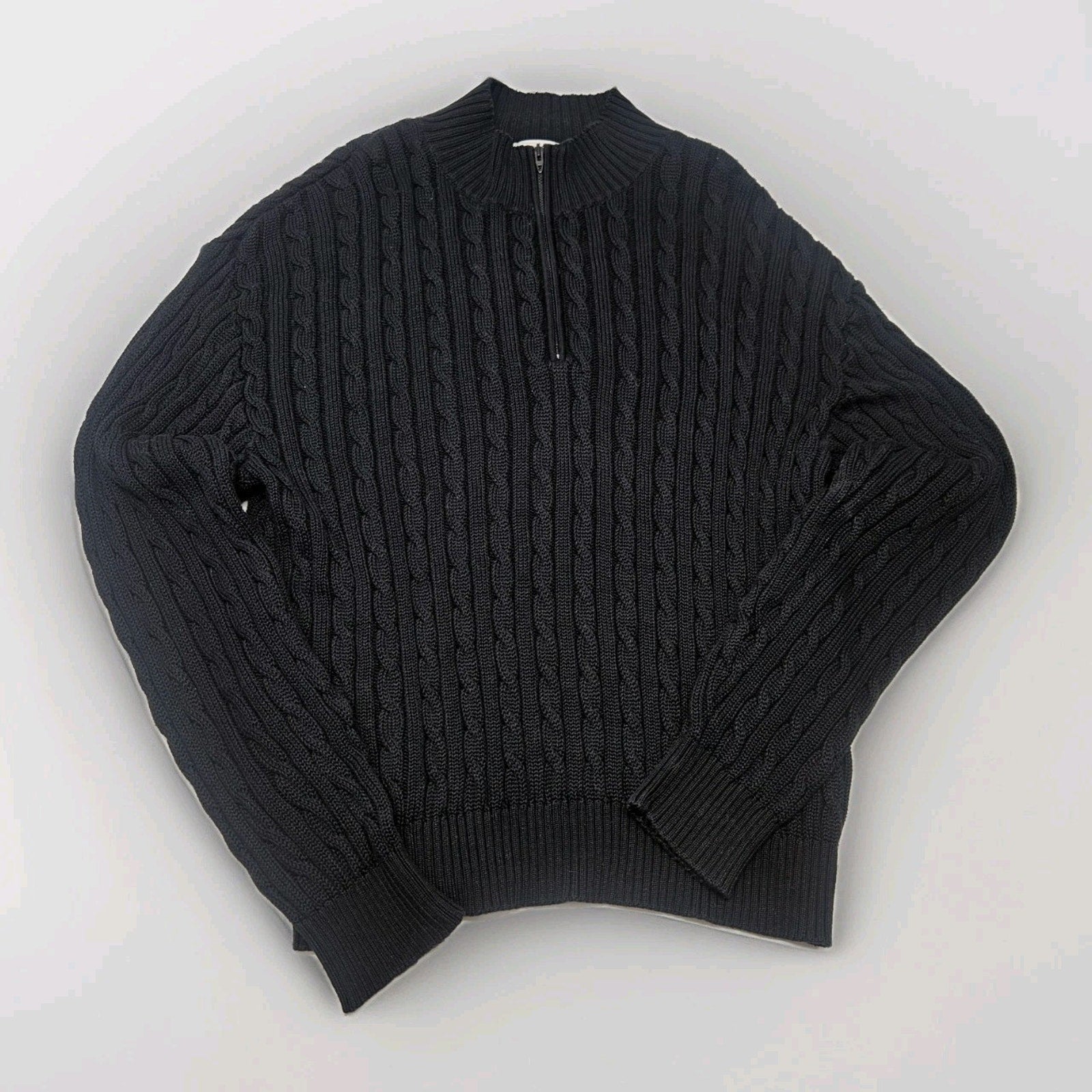 Vtg Slazenger Golf Mens Black 1/4 Zip Cable Knit Pullover Sweater Large Classic