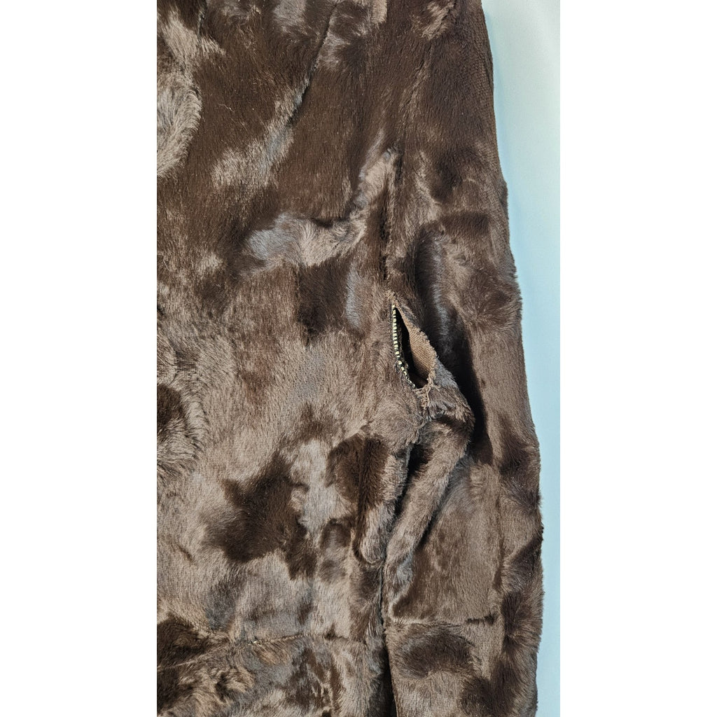 Vintage Union Made Faux Fur Coat Chocolate Brown Mod Full Length Size Small Glam