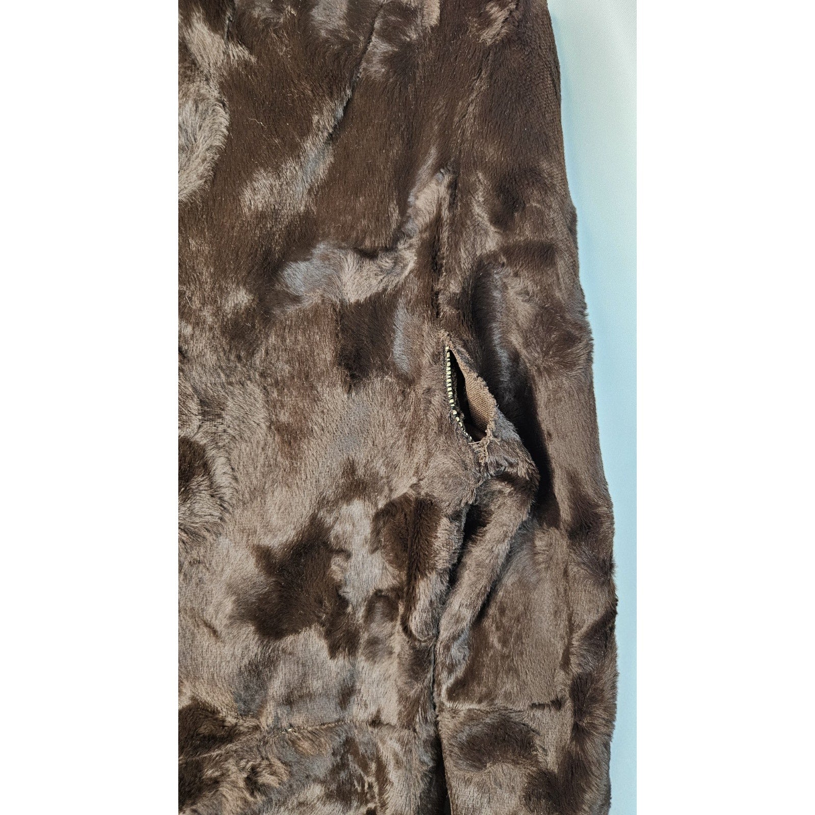 Vintage Union Made Faux Fur Coat Chocolate Brown Mod Full Length Size Small Glam