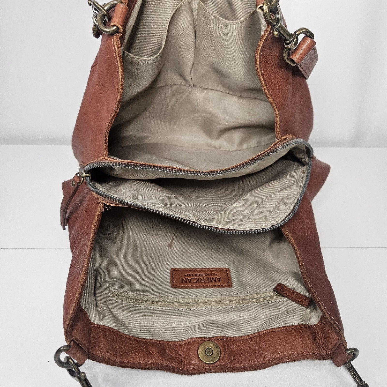 American Leather Co Women's Lenox Triple Entry Satchel Brandy Brown Shoulder Bag