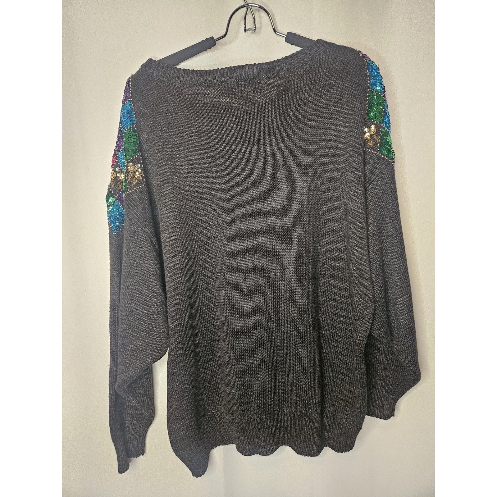Vintage PK Elliot Plus Sweater 2X Black Sequins Pullover Casual Knit Grannycore