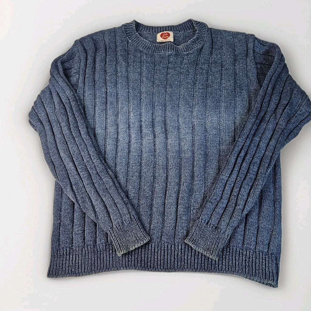 VTG I'm a Plum Navy Blue Cable Knit Fisherman Sweater Size Med Made in Minnesota