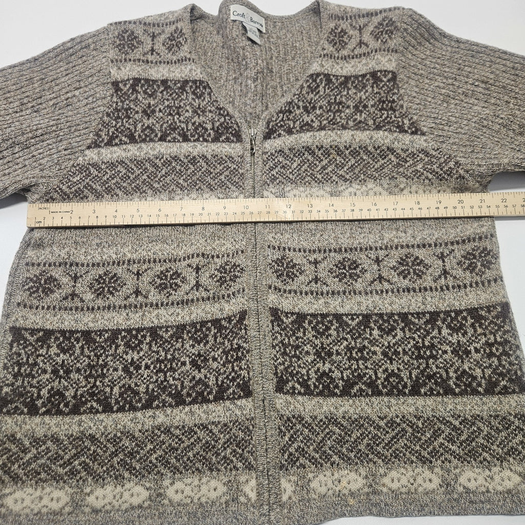 Vtg 100% Wool Knit Women Full Zip Cardigan Sweater Brown Nordic Ski Large