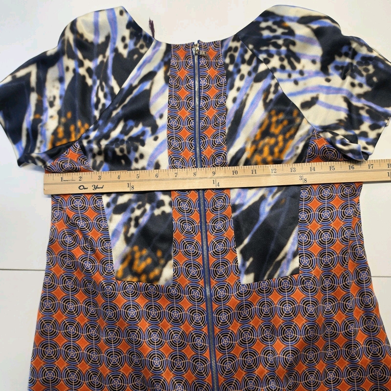 RACHEL ROY Collection Multicolored Patch Pattern Silk V Neck Sheath Dress Sz 8