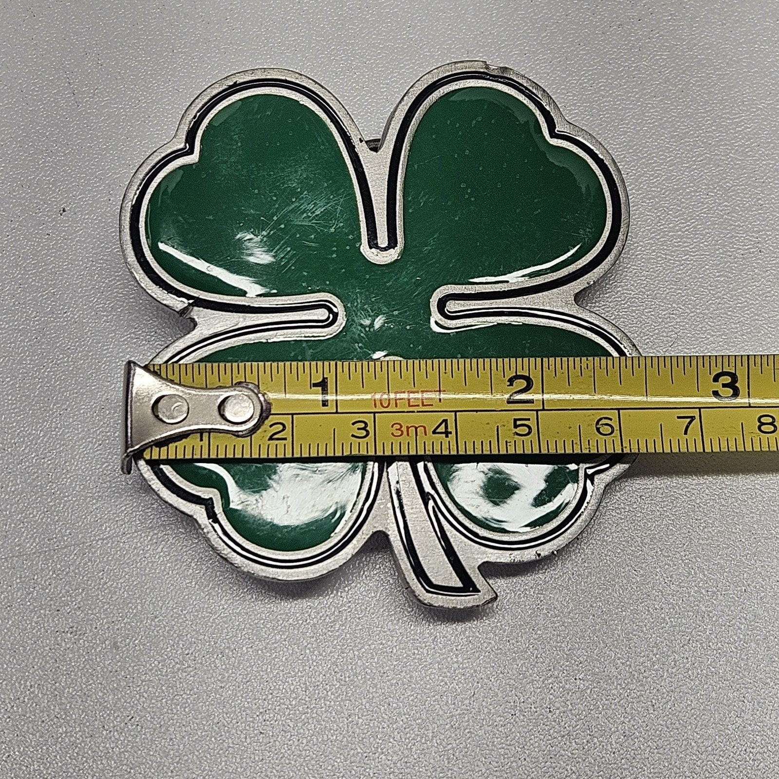 Y2K Vtg Pewter Belt Buckle Green Shamrock Great American Products 4002 2.5x2.5"