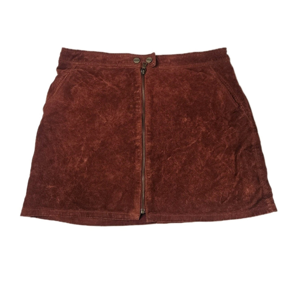 Vintage 90s Sanctuary Suede Mini Zipper Skirt Rust Red Genuine Leather