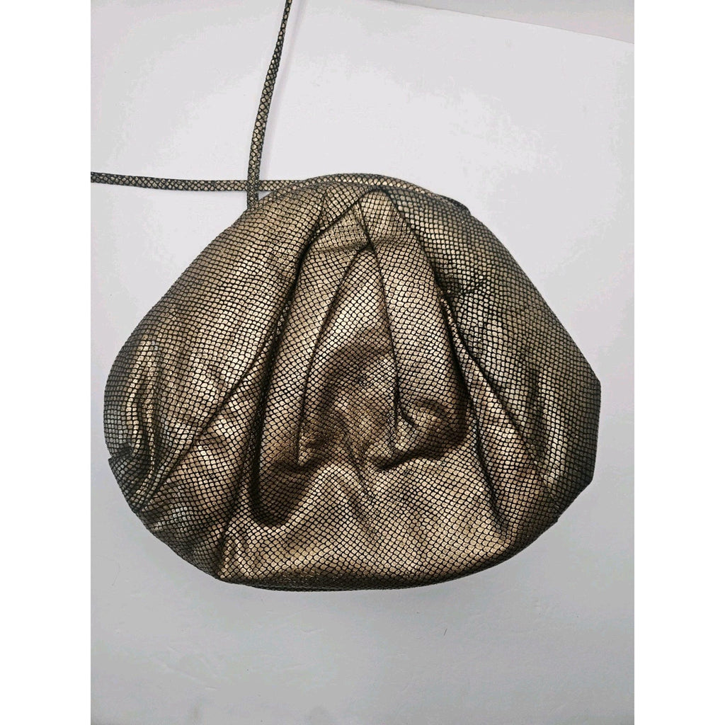 Vintage 80s Faux Bronze Cloth Snake Skin Purse Clam Shell Closure Crossbody
