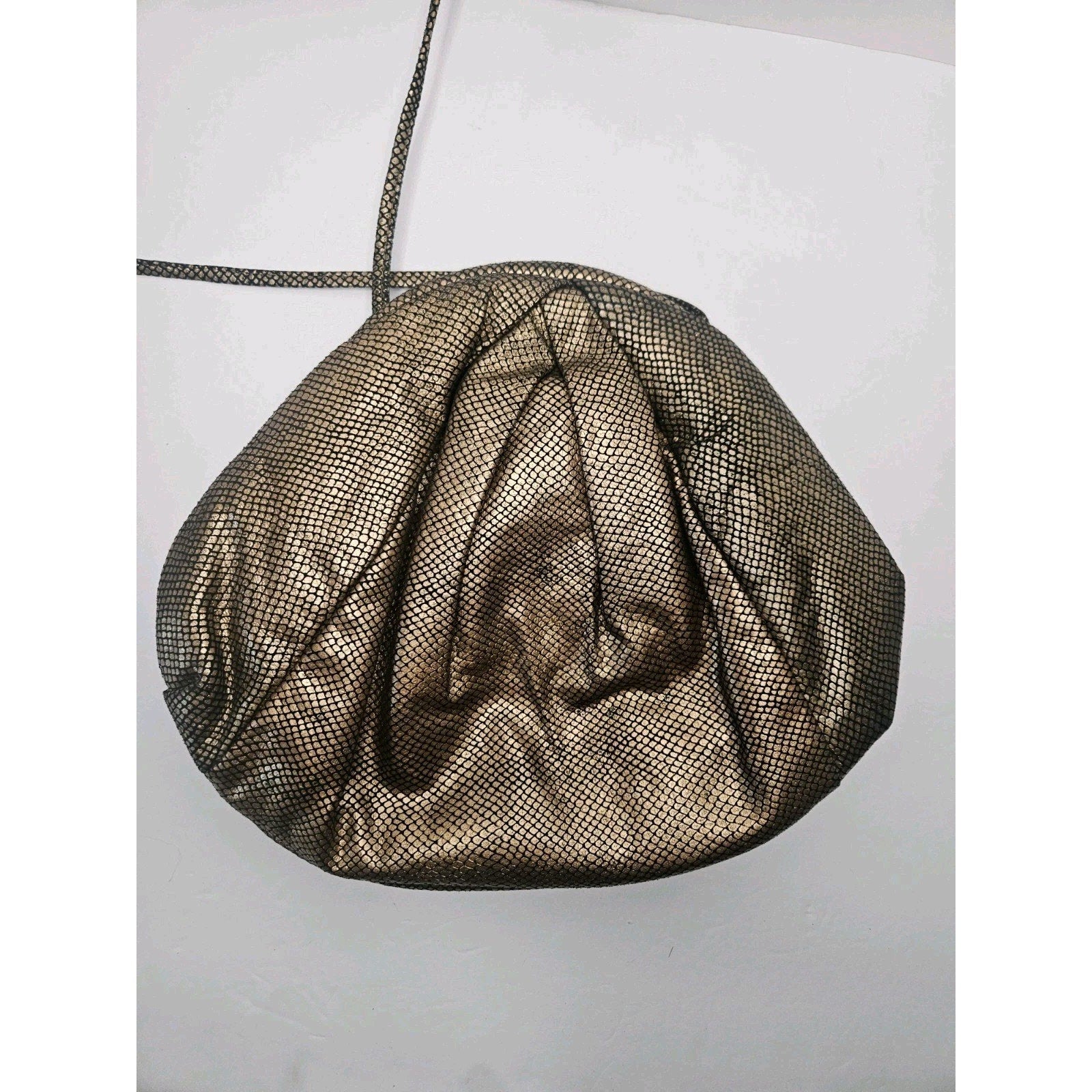 Vintage 80s Faux Bronze Cloth Snake Skin Purse Clam Shell Closure Crossbody