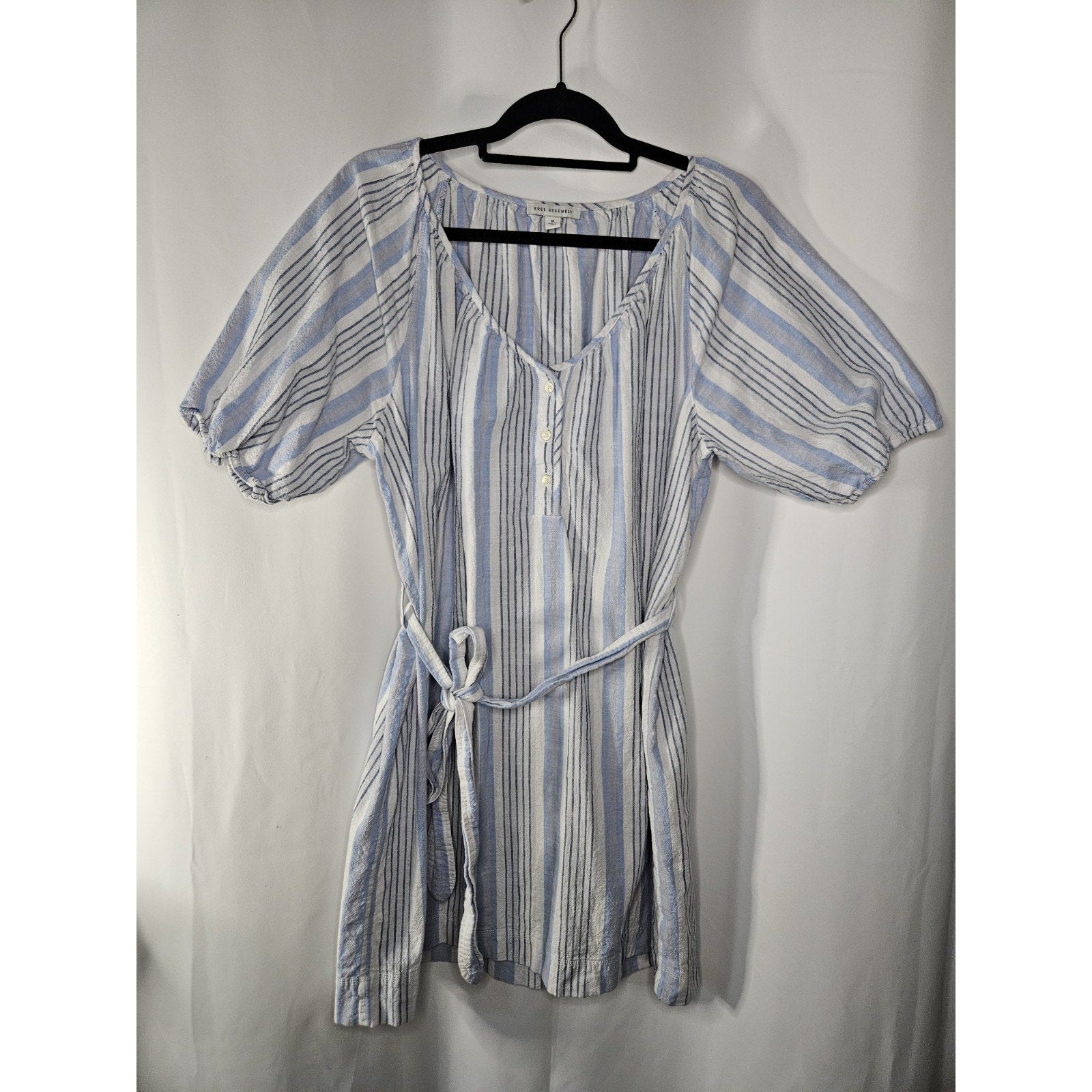 Free Assembly Womens Shirt Dress Puff Sleeve Blue/White Stripes Size Large XL