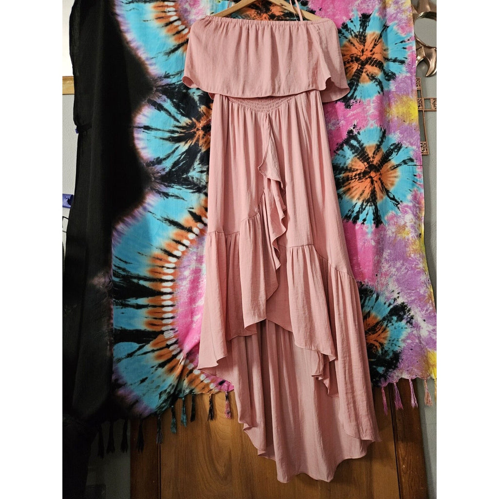 Naked Zebra Strapless Bubble Hemmed Dress Light Pink Women's Small Lo-hi Flowy