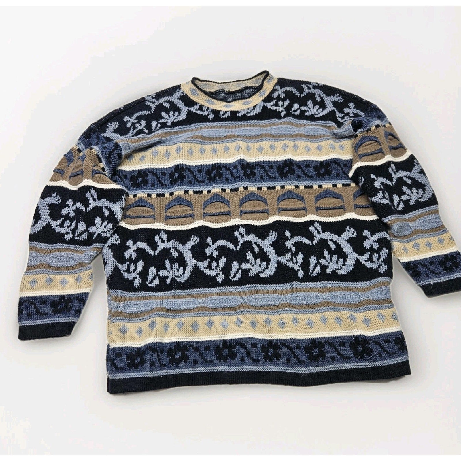 Vintage Abstract Geometric Pattern Knit Unisex Size XL Grandpa Ugly Sweater