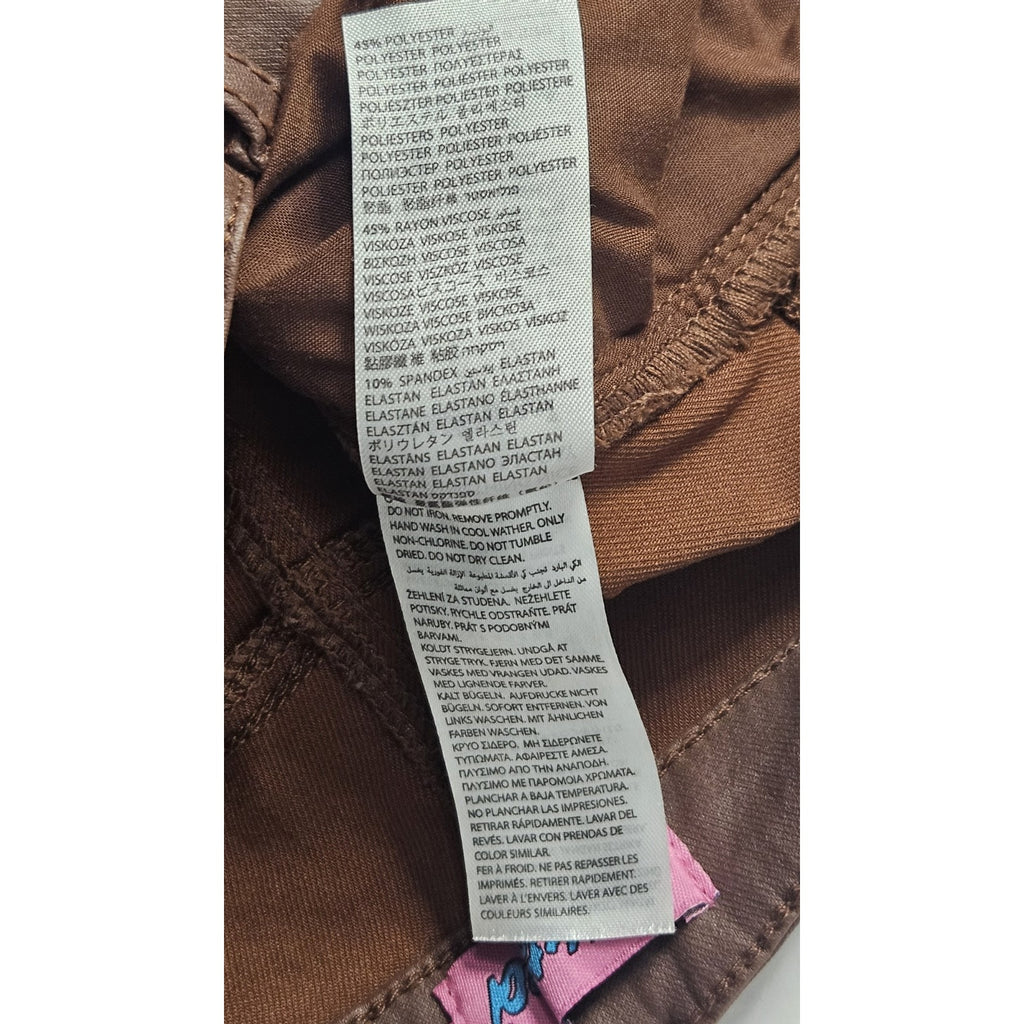 Edikted Women's Brown Shiny Denim Pant Flared Jeans High Rise Small Y2K Stretch