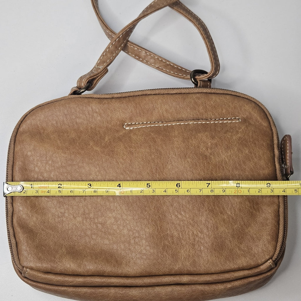 MultiSac Tan Zippered Triple Compartment Crossbody Bag Travel Everyday Purse