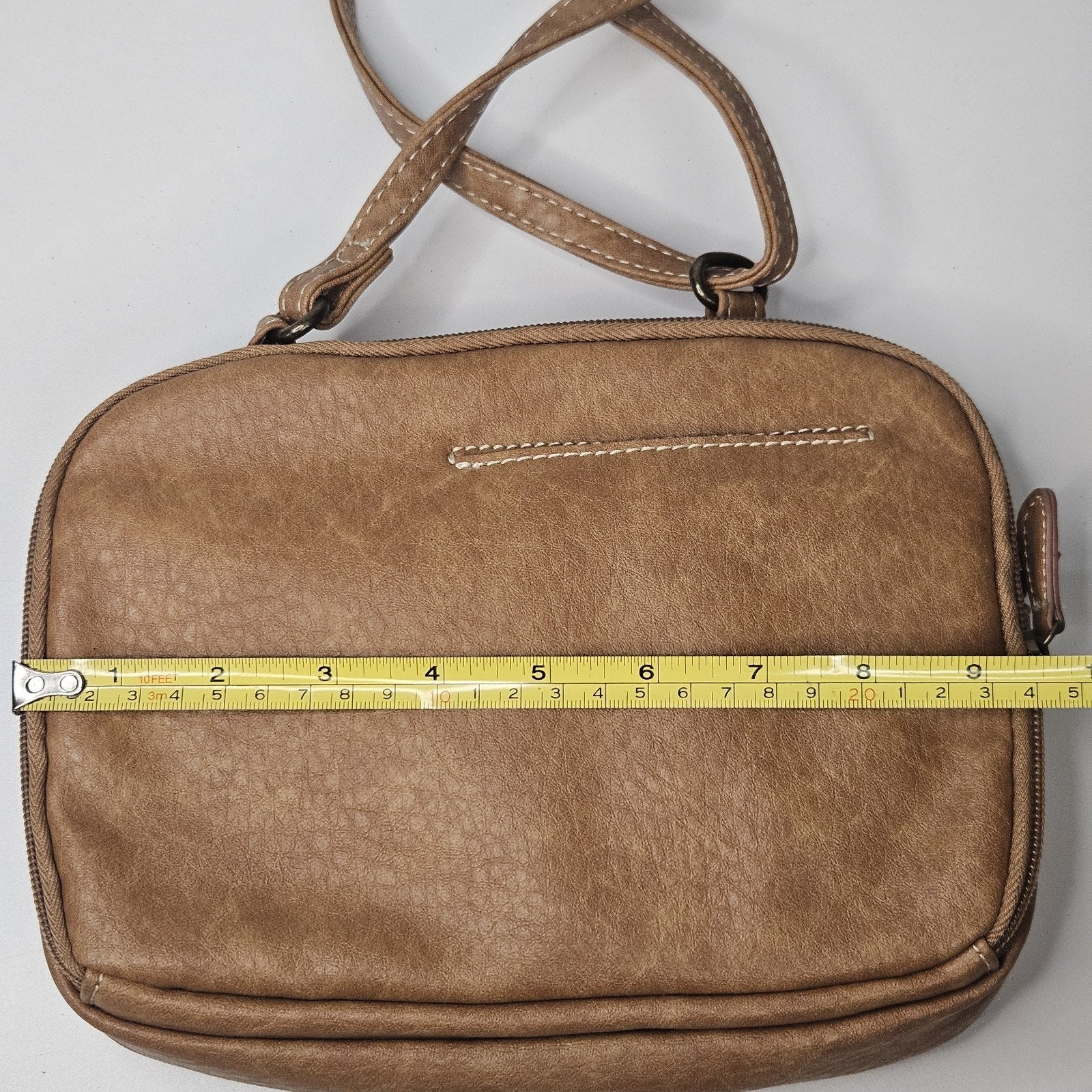 MultiSac Tan Zippered Triple Compartment Crossbody Bag Travel Everyday Purse