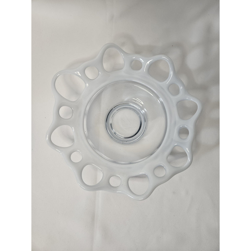 Vintage Murano Open Lace Glass Bowl Webbing Art Mid Century White 8.5"