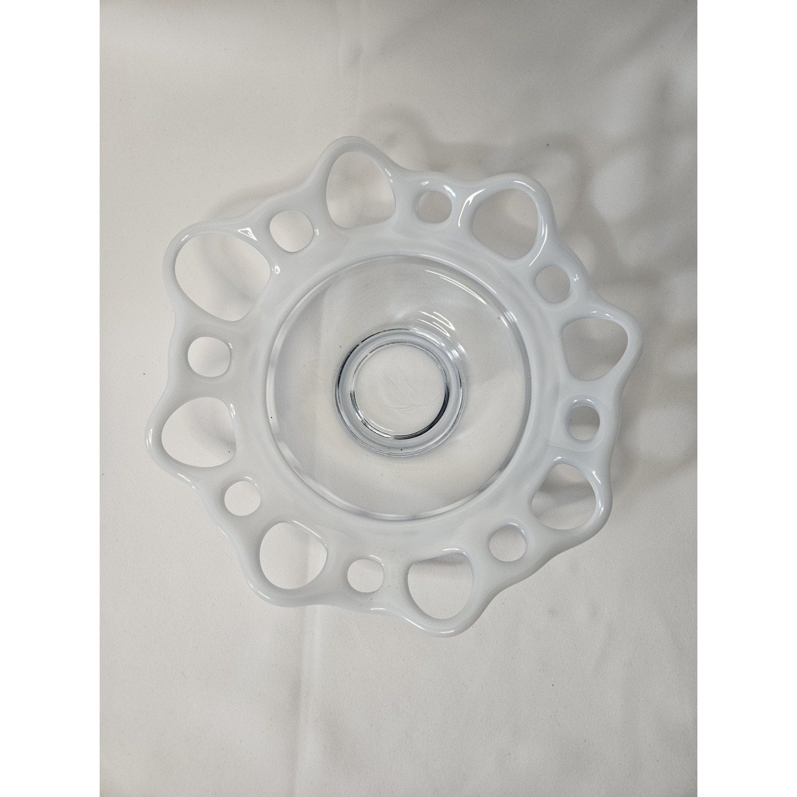 Vintage Murano Open Lace Glass Bowl Webbing Art Mid Century White 8.5"