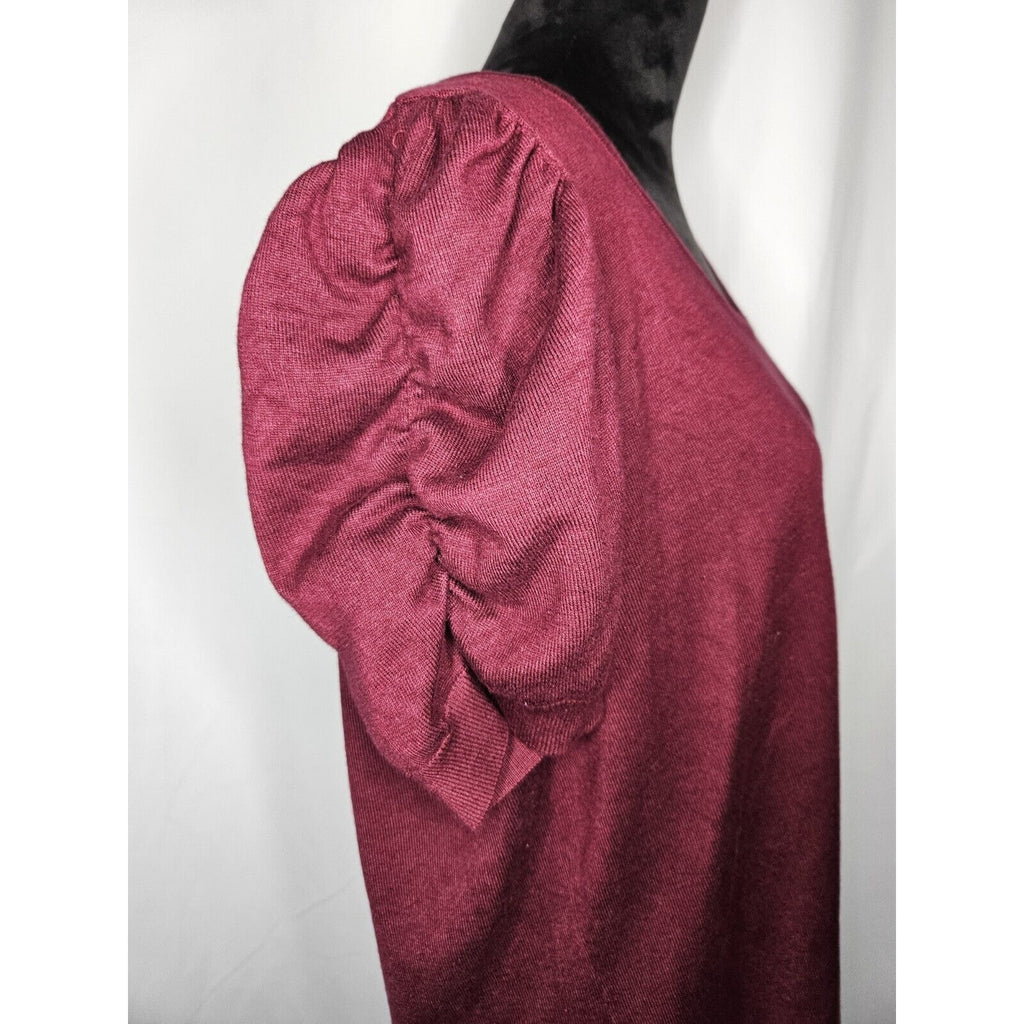 BYdesign Puff Sleeve Tunic Top Size 1X Burgundy Rayon Long Shirt