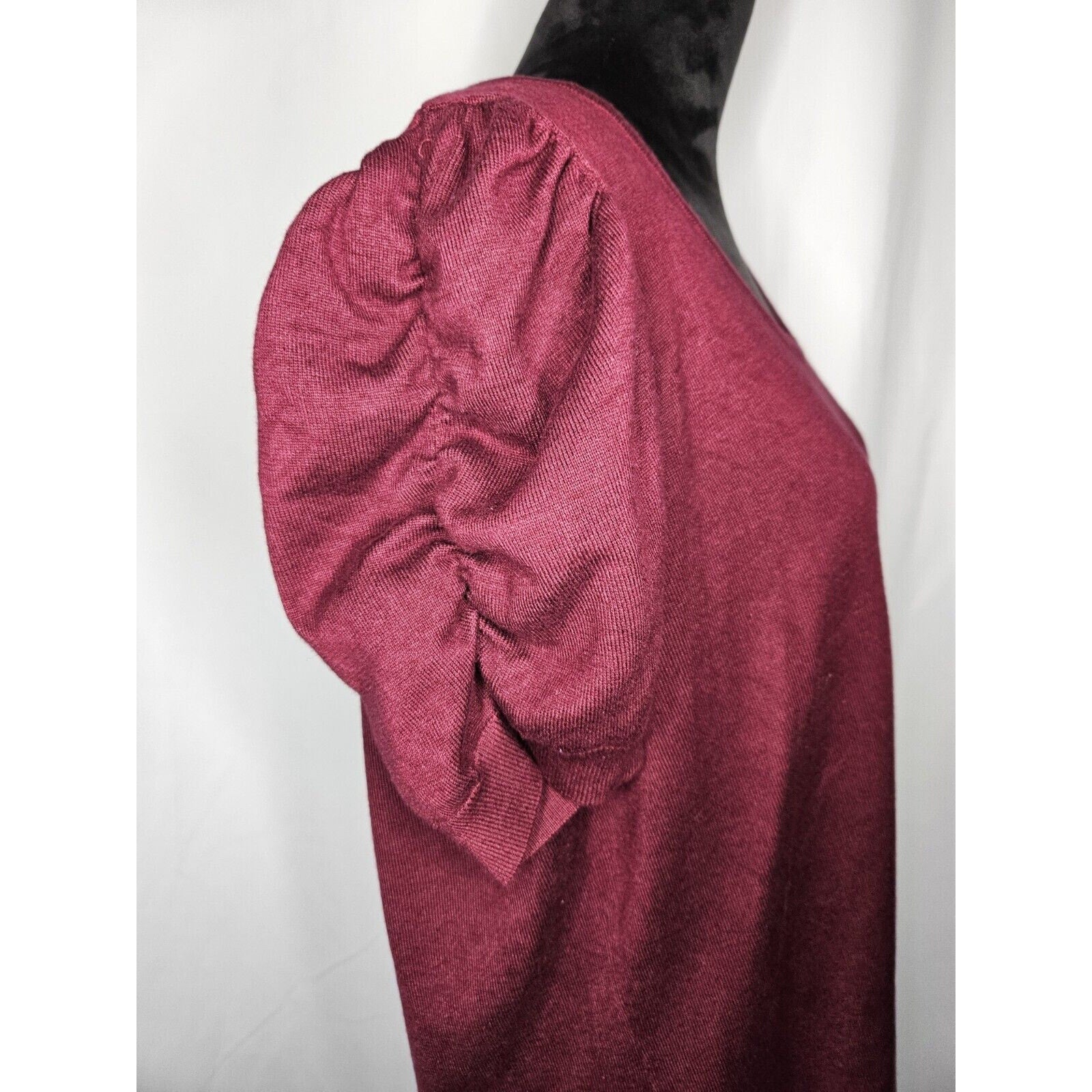 BYdesign Puff Sleeve Tunic Top Size 1X Burgundy Rayon Long Shirt