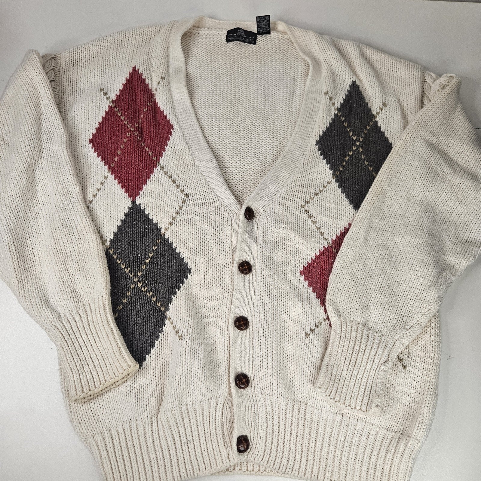 Structure Vntage Ivory Chunky Knit Sweater Cardigan Large Oversized Cottage