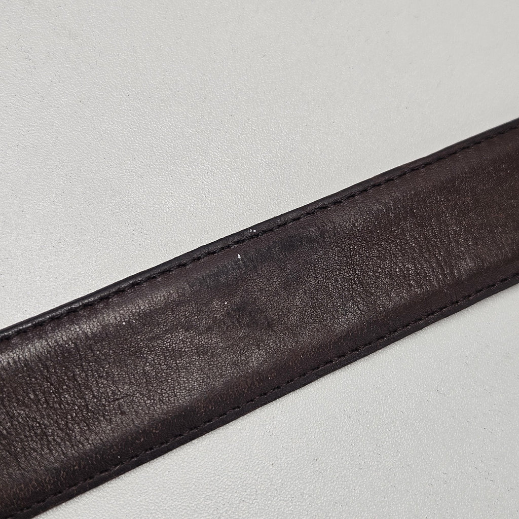 Vintage Coach Womens Mahogany Brown Cowhide Leather Belt 5750 Brass Buckle Sz 38