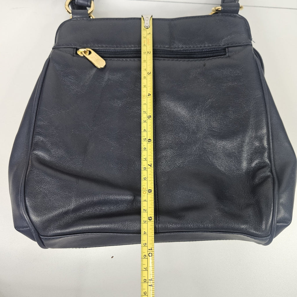 Vintage Worthington Navy Blue Leather Lambskin Shoulder Bag Purse Classic 90s