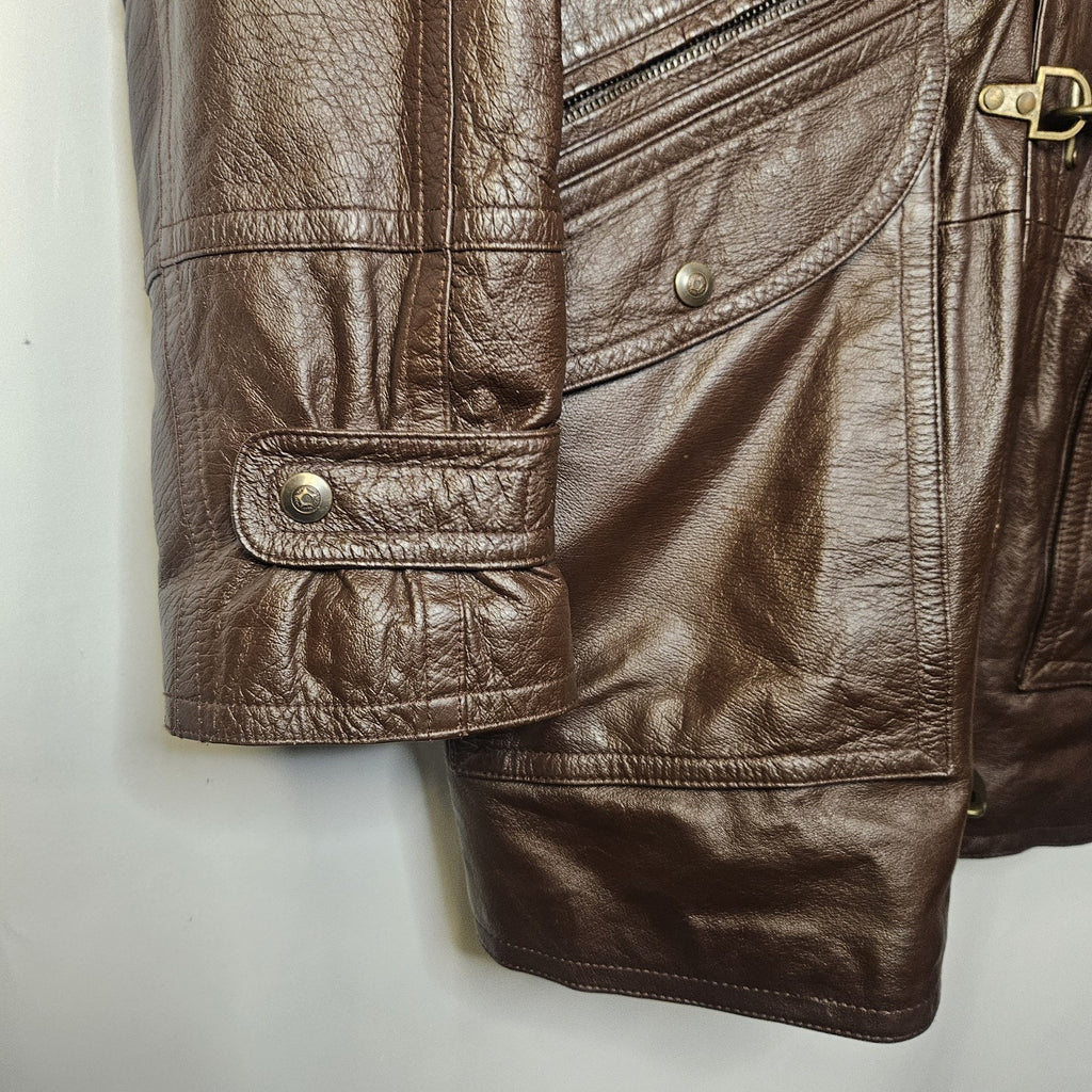 Vintage Alan Michael USA Jacket Mens Small Brown Genuine Leather Overcoat Parka