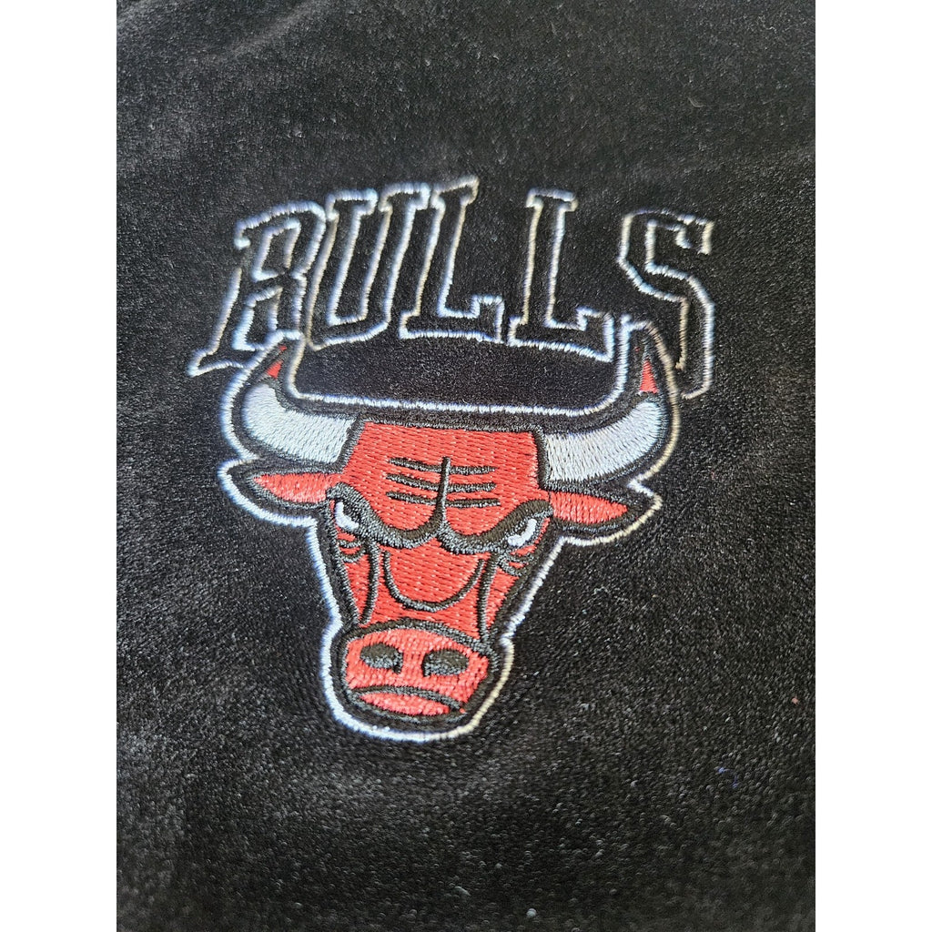 NBA Chicago Bulls Logo Full Zip Black Velour Track Jacket Womens Medium Red NWOT
