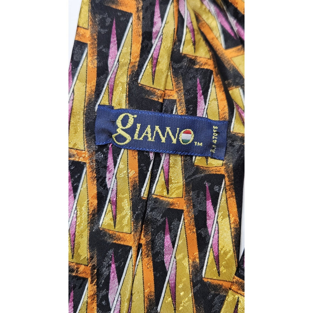 Gianno Vintage Men's Tie Black Orange Pink Geometric Pattern Necktie Made In USA