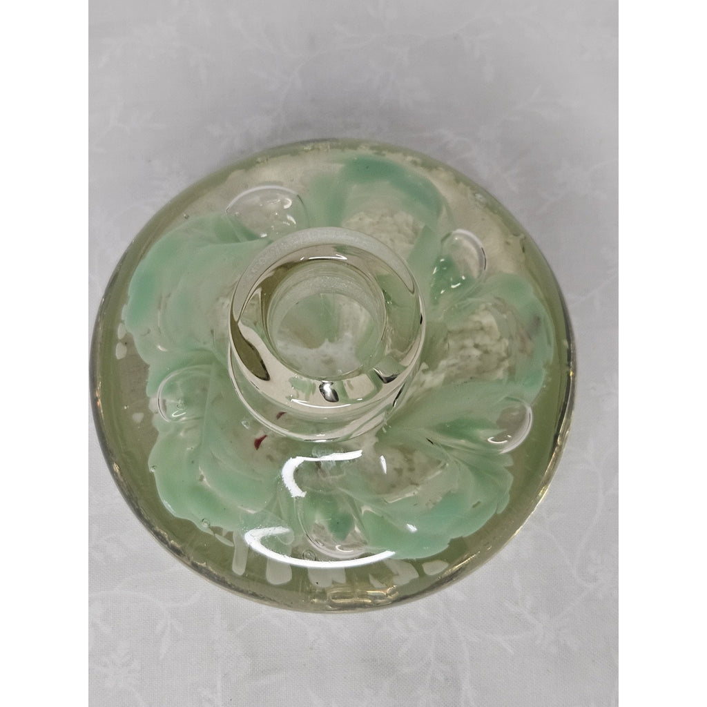 Vintage Glass Candle Holder Flower Claire Paper Weight Mid Century Glass Art
