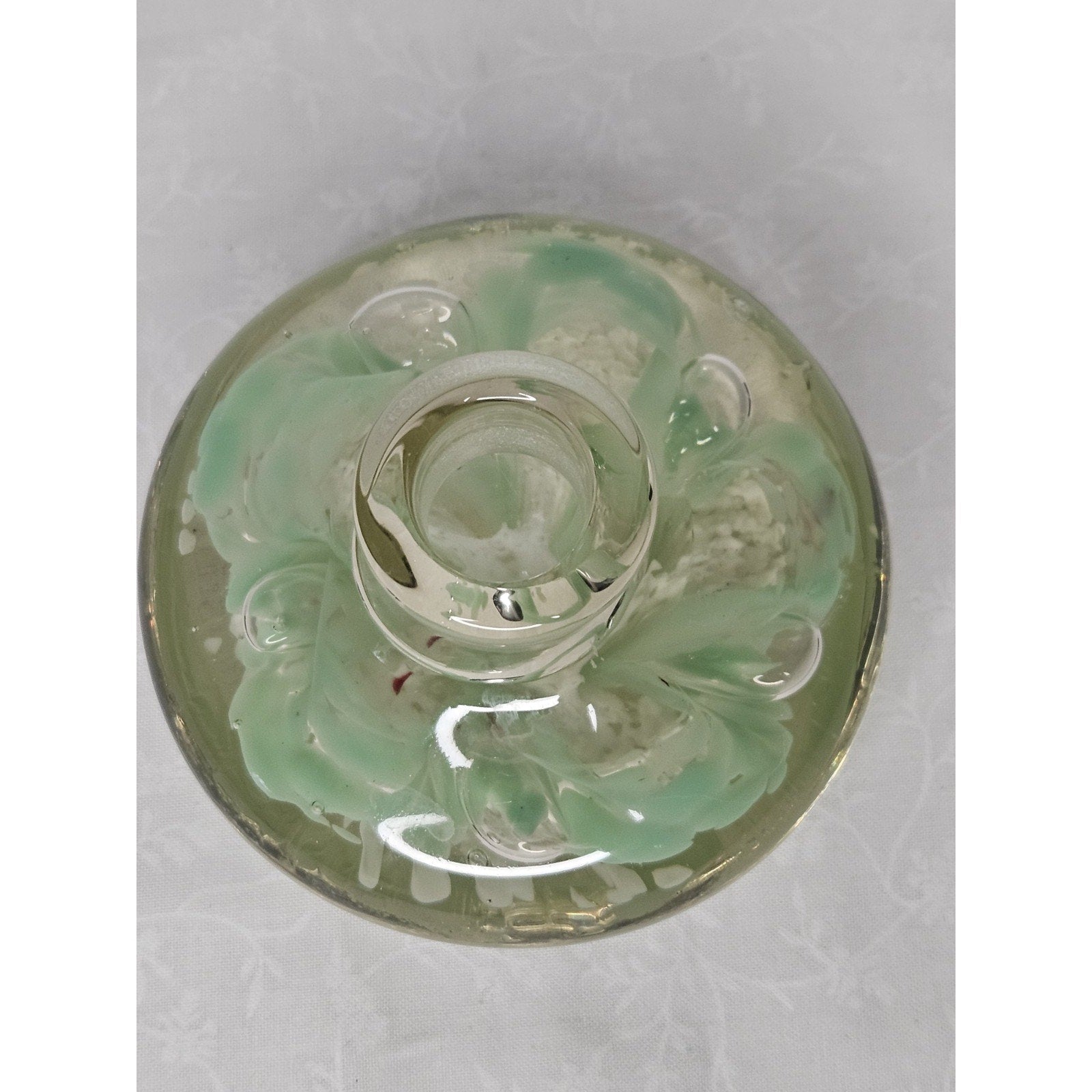 Vintage Glass Candle Holder Flower Claire Paper Weight Mid Century Glass Art
