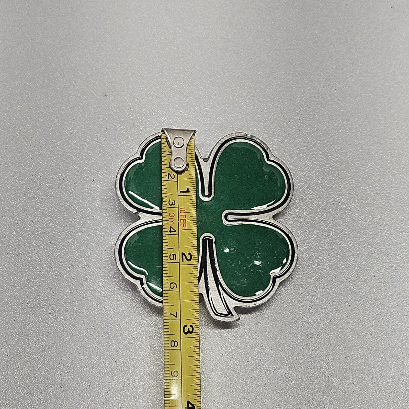 Y2K Vtg Pewter Belt Buckle Green Shamrock Great American Products 4002 2.5x2.5"