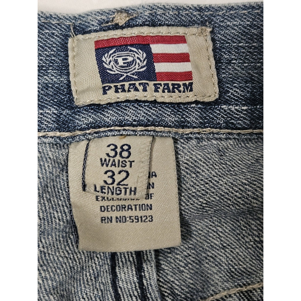 Phat Farm Jeans Men's 38x32 Regular Fit Straight Blue Denim Pants Y2K Hip Hop