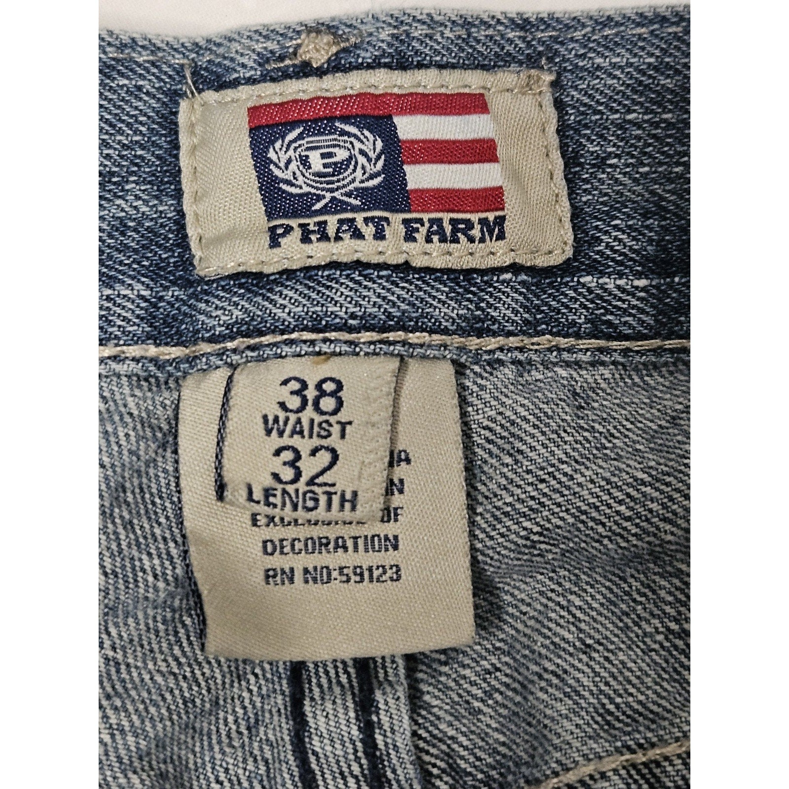 Phat Farm Jeans Men's 38x32 Regular Fit Straight Blue Denim Pants Y2K Hip Hop