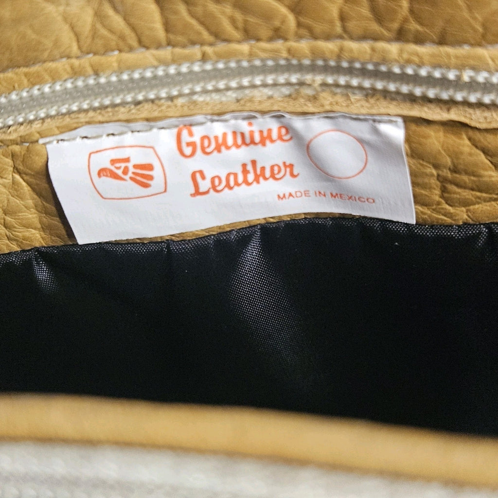 Vintage Soft Light Brown Leather 6 Pocket 2 Strap Whale Tail Lg Shoulder Bag