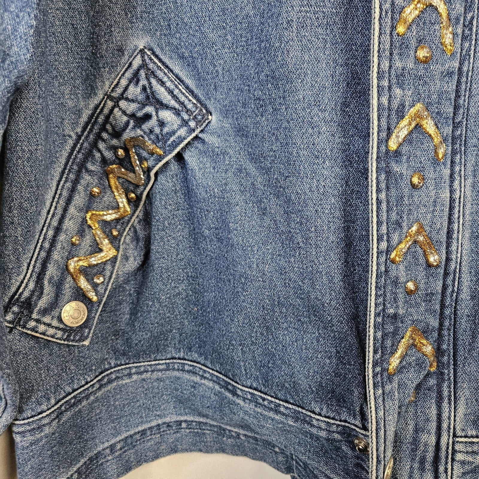 VTG 90s Coat Jacket Large Denim Oversized Puff Paint Embellished Southwestern