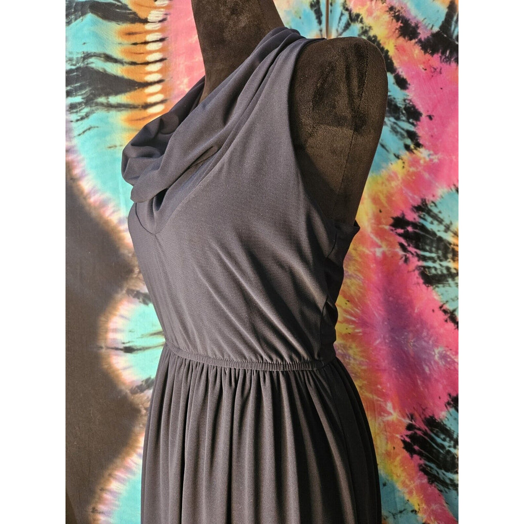 Judith March Vintage Dress Navy Cowl Neck Racer Back Sleeveless Stretch