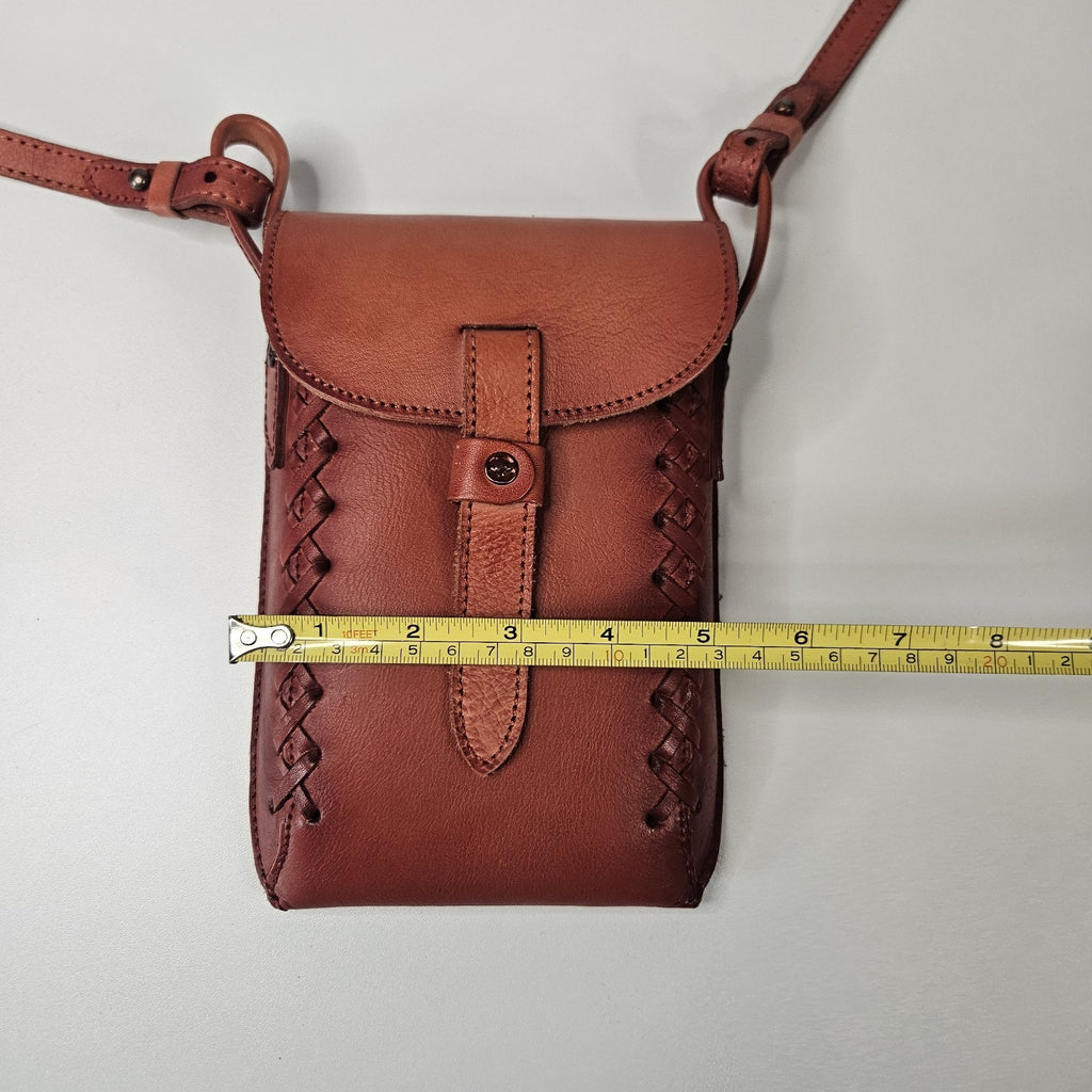 Montana West Genuine Leather Whipstitch Crossbody Micro Bag Red Leather Western