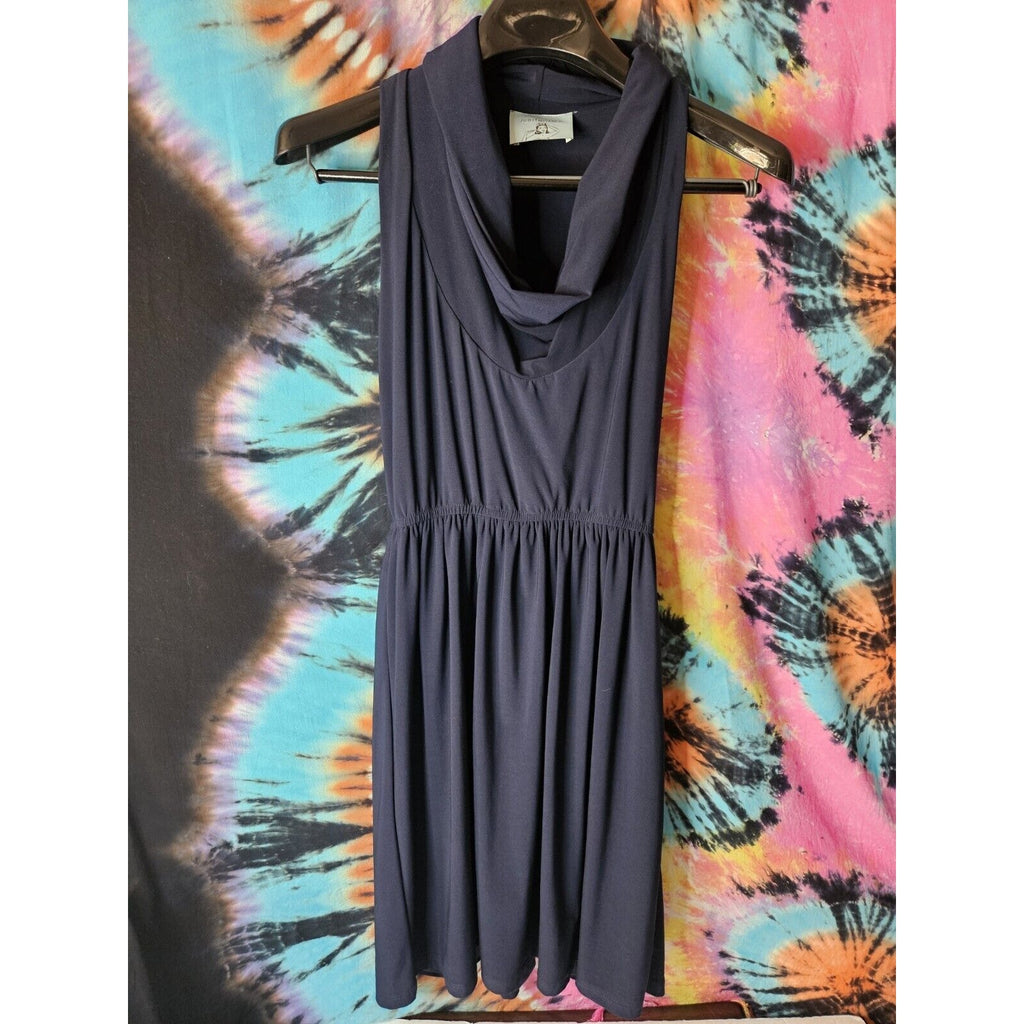 Judith March Vintage Dress Navy Cowl Neck Racer Back Sleeveless Stretch
