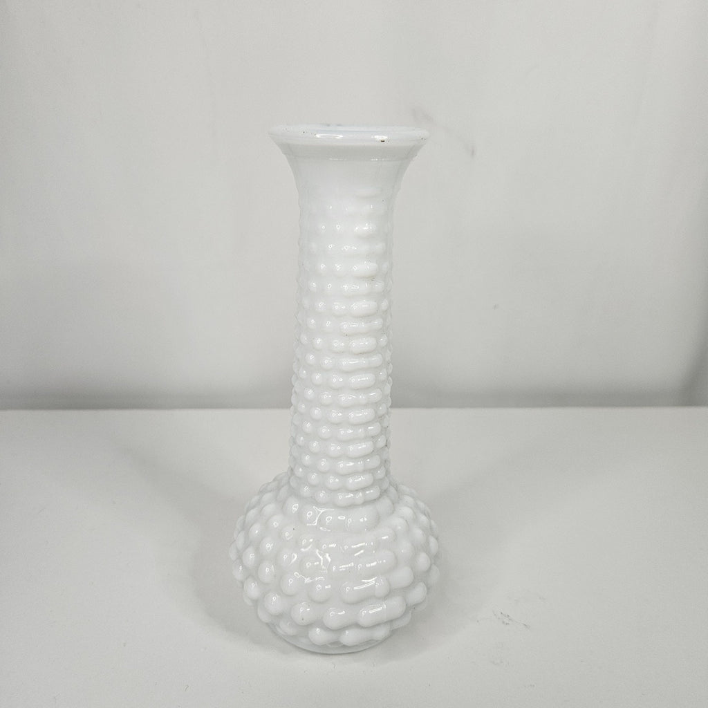 EO Brody Co Hobnail Bud Vase White Milk Glass Bubble Flower Vase USA 1960s Retro
