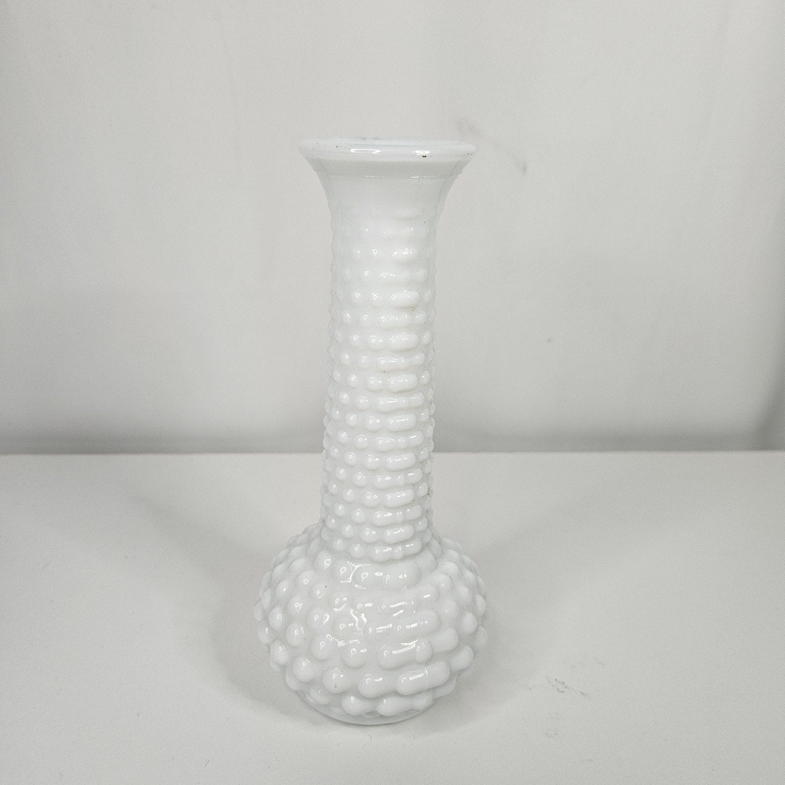 EO Brody Co Hobnail Bud Vase White Milk Glass Bubble Flower Vase USA 1960s Retro