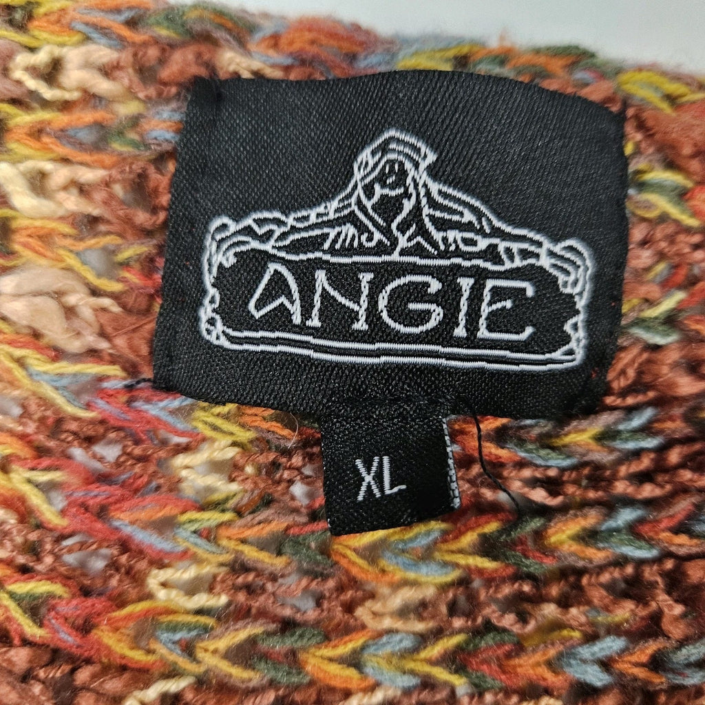 Angie Buckle Space Dye SweaterOpen Knit Boho Pullover Sweater Tunic XL Orange